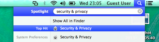 open Security and Privacy settings